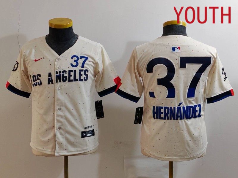 Youth Los Angeles Dodgers 37 Hernandez Cream Fashion Nike 2024 MLB Jersey style 726